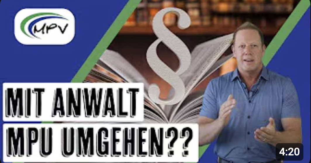YouTube-Thumbnail: Kann man die MPU mit einem Anwalt umgehen? – MPV GmbH erklärt rechtliche Möglichkeiten zur MPU-Vermeidung.