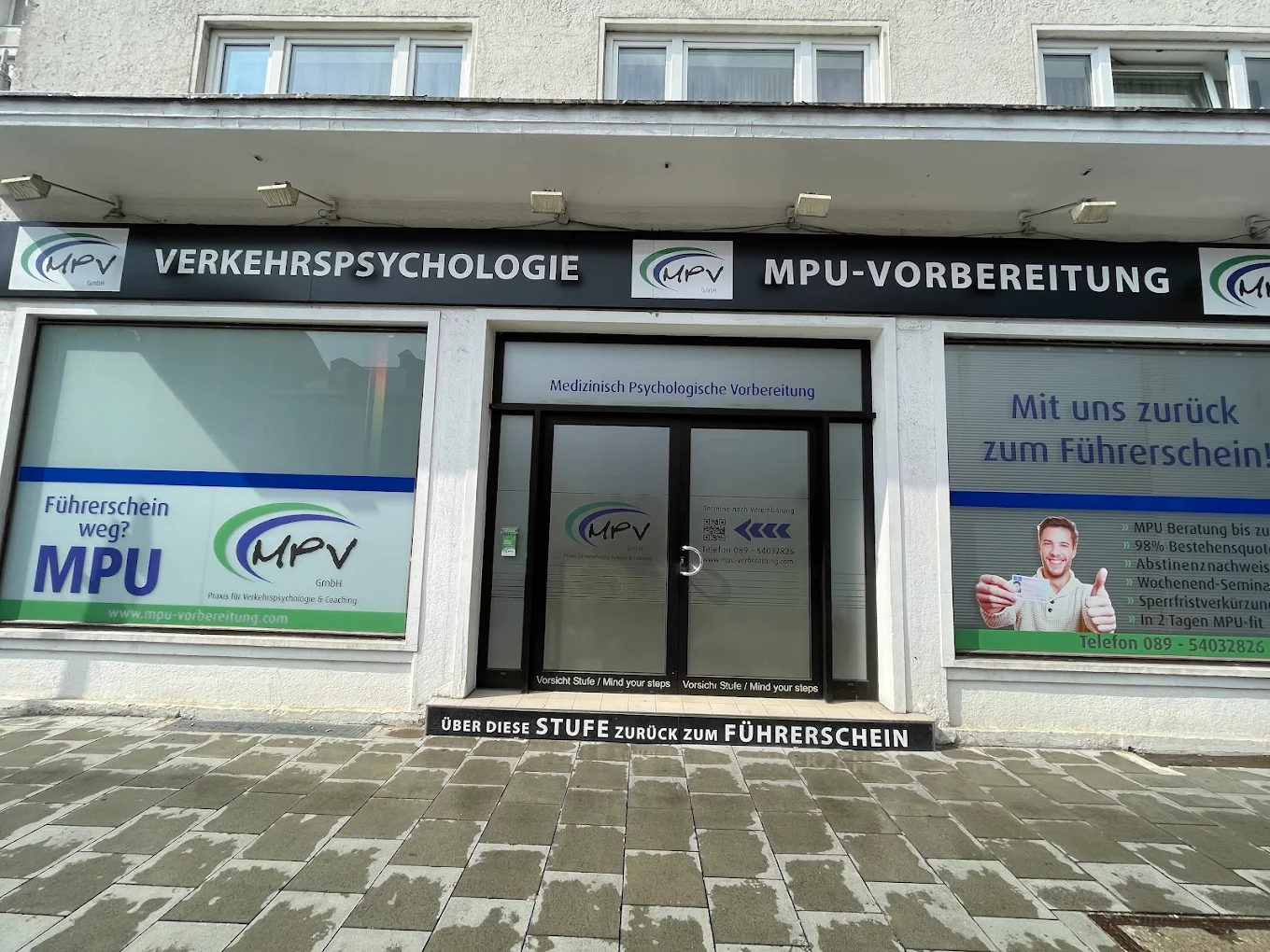 Außenansicht der MPV GmbH München in der Landsberger Straße 51 – Praxis für Verkehrspsychologie und MPU Vorbereitung