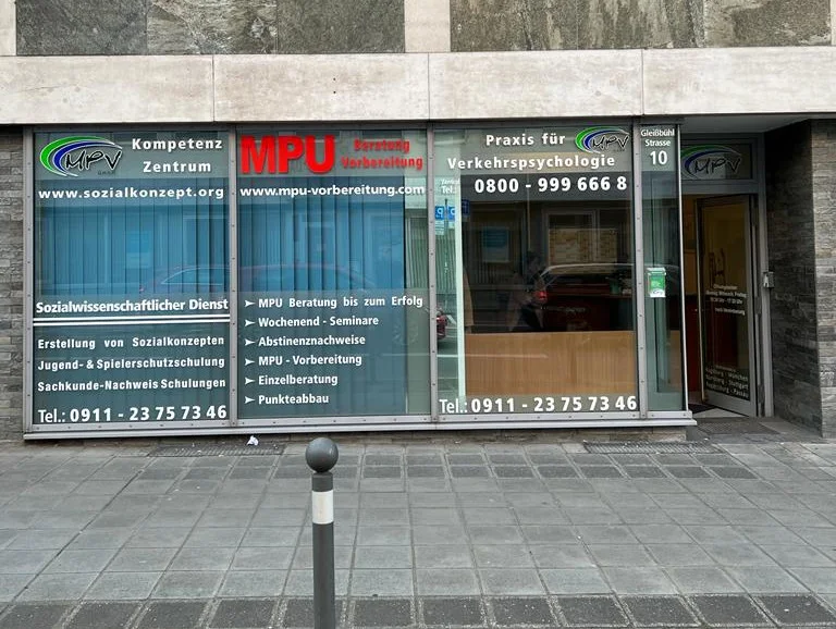 Außenansicht der MPV GmbH Nürnberg in der Gleißbühlstraße 10 – Praxis für Verkehrspsychologie und MPU Vorbereitung.