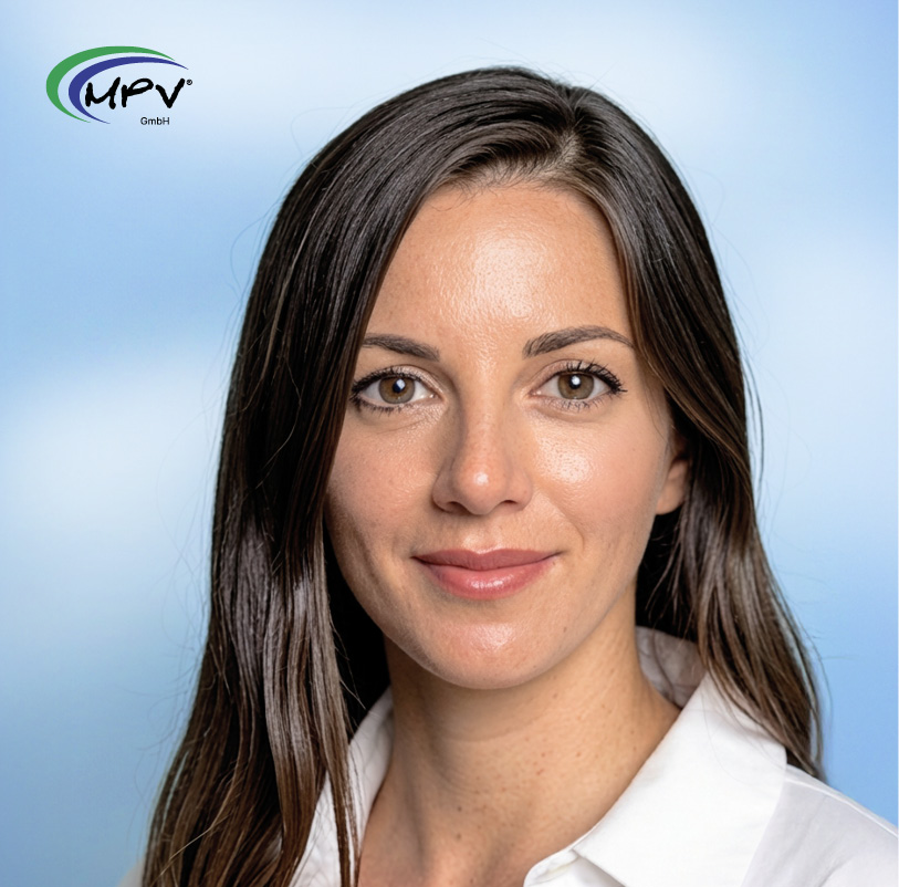 Porträt einer Beraterin der MPV GmbH vor hellem Hintergrund.