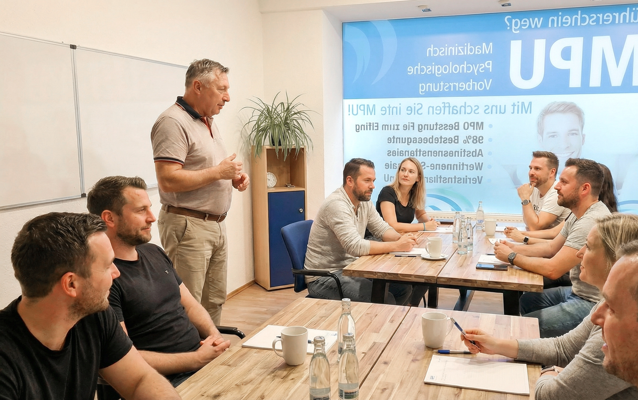 Gruppenseminar bei der MPV GmbH – Teilnehmende in einer medizinisch-psychologischen Vorbereitung im Seminarraum